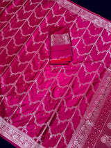 Hot Pink Color Soft Mashru Silk handloom Saree with Sliver Zari Weave - Kaash