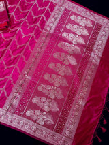 Hot Pink Color Soft Mashru Silk handloom Saree with Sliver Zari Weave - Kaash