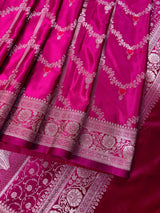 Hot Pink Color Soft Mashru Silk handloom Saree with Sliver Zari Weave - Kaash