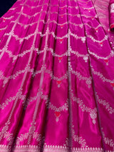 Hot Pink Color Soft Mashru Silk handloom Saree with Sliver Zari Weave - Kaash