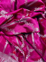 Hot Pink Color Soft Mashru Silk handloom Saree with Sliver Zari Weave - Kaash