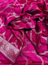 Hot Pink Color Soft Mashru Silk handloom Saree with Sliver Zari Weave - Kaash