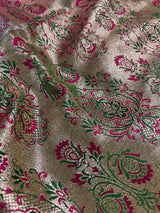 Hot Pink Color Traditional Banarasi Satin Silk Saree with Muted Gold Zari Floral Jaal Weave - Kaash