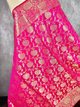 Hot Pink Semi Silk Floral Jaal dupatta in semi silk (non-pure) with floral jaal with gold zari — Kaash Collection