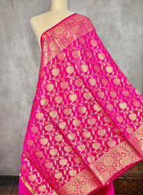Hot Pink Semi Silk Floral Jaal dupatta in semi silk (non-pure) with floral jaal with gold zari — Kaash Collection