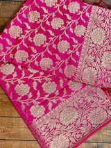 Hot Pink Semi Silk Floral Jaal dupatta in semi silk (non-pure) with floral jaal with gold zari — Kaash Collection