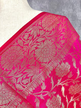 Hot Pink Semi Silk Floral Jaal dupatta in semi silk (non-pure) with floral jaal with gold zari — Kaash Collection