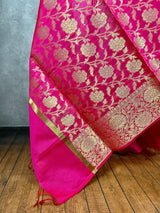 Hot Pink Semi Silk Floral Jaal dupatta in semi silk (non-pure) with floral jaal with gold zari — Kaash Collection