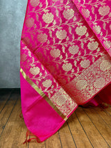 Hot Pink Semi Silk floral Jaal Dupatta with Gold Zari Weaving | Indian Dupatta | Chunri | Stole | Scarf | Gift For Her | Dupatta for Lehenga - Kaash