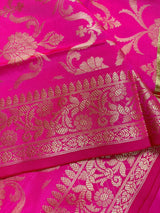 Hot Pink Silk floral Jaal Dupatta with Gold Zari Weaving - Kaash