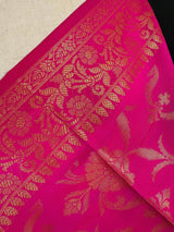 Hot Pink Silk floral Jaal Dupatta with Gold Zari Weaving - Kaash