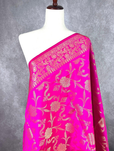 Hot Pink Silk Floral Jaal dupatta in soft silk (non-pure) with floral jaal with gold zari — Kaash Collection