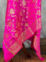 Hot Pink Silk Floral Jaal dupatta in soft silk (non-pure) with floral jaal with gold zari — Kaash Collection