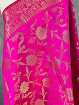 Hot Pink Silk Floral Jaal dupatta in soft silk (non-pure) with floral jaal with gold zari — Kaash Collection