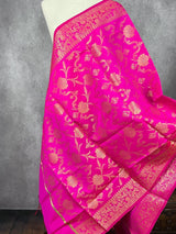 Hot Pink Silk Floral Jaal dupatta in soft silk (non-pure) with floral jaal with gold zari — Kaash Collection