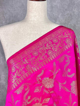 Hot Pink Silk Floral Jaal dupatta in soft silk (non-pure) with floral jaal with gold zari — Kaash Collection