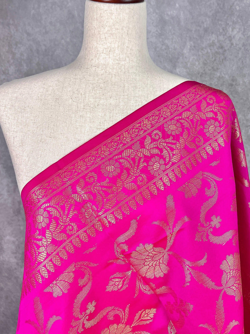 Hot Pink Silk Jaal floral Dupatta Gold Zari Weaving | Indian Dupatta | Chunri | Stole | Scarf | Gift For Her | Dupatta for Lehenga - Kaash