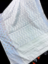 Ice Blue Color Linen blend with Cotton Silk Saree and Embroidery Floral buttis - Kaash