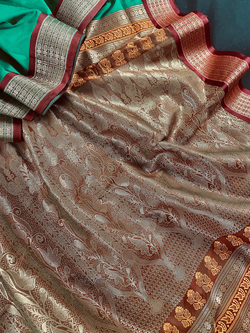 Green Gadwal Soft Silk Saree | Traditional Pallu and Borders Zari Weave | Soft Silk Sarees