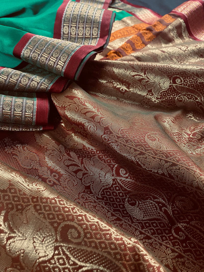 Green Gadwal Soft Silk Saree | Traditional Pallu and Borders Zari Weave | Soft Silk Sarees