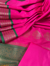 Pink Gadwal Soft Silk Saree with Green combination | Traditional Pallu and Borders | Zari Weave   | Kaash Collection
