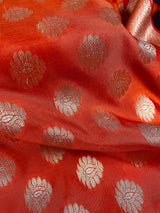 Orange with Gold Zari Weaving Banarasi Silk dupatta with Zari Weaved with tassels — Kaash Collection