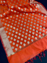 Orange with Gold Zari Weaving Banarasi Silk dupatta with Zari Weaved with tassels — Kaash Collection