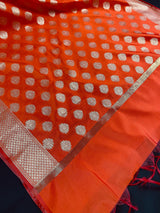 Orange with Gold Zari Weaving Banarasi Silk dupatta with Zari Weaved with tassels — Kaash Collection