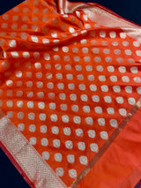 Orange with Gold Zari Weaving Banarasi Silk dupatta with Zari Weaved with tassels — Kaash Collection