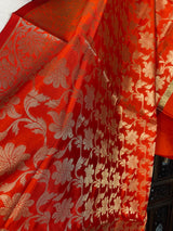 Orange Banarasi Silk dupatta with Zari Weaved with tassels — Kaash Collection