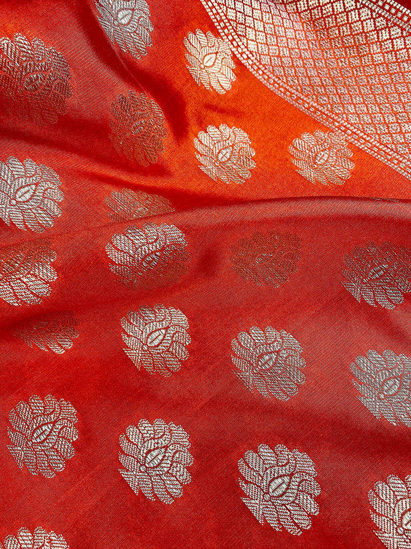 Orange with Gold Zari Weaving Banarasi Silk dupatta with Zari Weaved with tassels — Kaash Collection