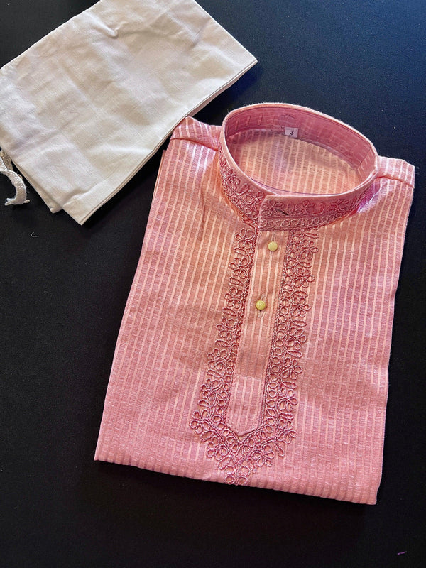 Peachy Pink Color Cotton Silk Kurta with little shimmer | Infants Kurta Pajama Set | Boys Festive Ethnic Wear
