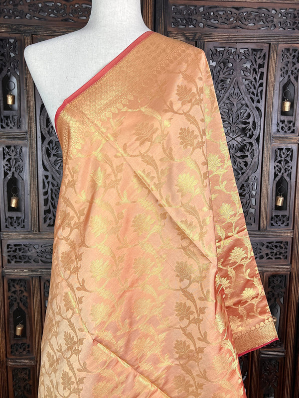 Blush/Skin Pink Banarasi Soft Silk Dupatta | Floral Dupatta |  Soft and Light Weight Dupatta  | Silk Dupatta | Stole | Scarf | Gift For Her