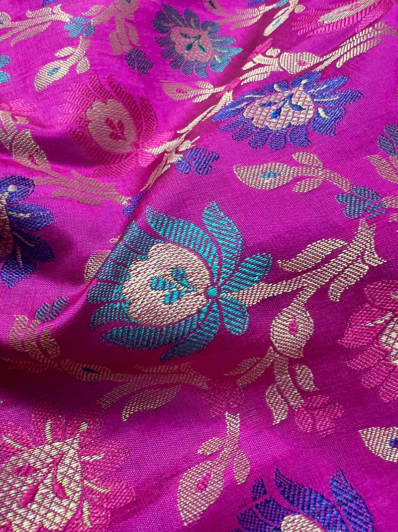 Magenta Pink Banarasi Silk Dupatta with Muted Gold Zari Weaving in Floral Pattern and Meenakari Work  Dupatta | Gift For Her | Dupattas USA