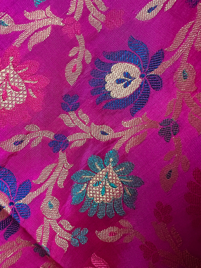 Magenta Pink Banarasi Silk Dupatta with Muted Gold Zari Weaving in Floral Pattern and Meenakari Work  Dupatta | Gift For Her | Dupattas USA