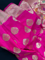 Pink Color Traditional Banarasi Handloom Sari with Paithani Style Floral Borders with Meenakari Borders | Soft Silk Saree