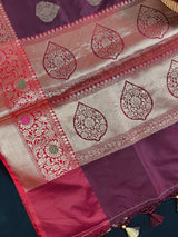 Statement Saree Eggplant Color Banarasi Semi Katan Silk Saree | Handloom Saree With Gold Zari Weaving | Meenakari Floral | Kaash Collection