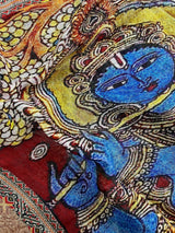 Teal Blue Pure Linen by Linen with Zari Border | Radha-Krishna Images on the Pallu | Linen Saree | Digital Printed Linen Sarees