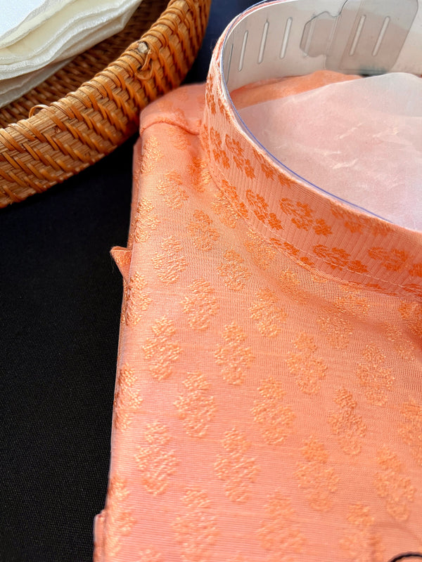 Peach Soft Silk Men Kurta Pajama Set with embroidery design and cotton Pajama  | Mens Ethnic Wear | Peach Color Kurta