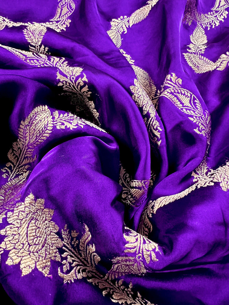 Statement Purple  Color Pure Banarasi Satin Silk Saree with Handwoven Gold Zari Weaved Saree  | Silk Mark Certified | Kaash Collection