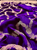 Statement Purple  Color Pure Banarasi Satin Silk Saree with Handwoven Gold Zari Weaved Saree  | Silk Mark Certified | Kaash Collection