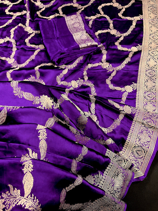 Statement Purple  Color Pure Banarasi Satin Silk Saree with Handwoven Gold Zari Weaved Saree  | Silk Mark Certified | Kaash Collection