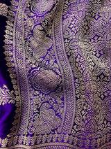 Statement Purple  Color Pure Banarasi Satin Silk Saree with Handwoven Gold Zari Weaved Saree  | Silk Mark Certified | Kaash Collection