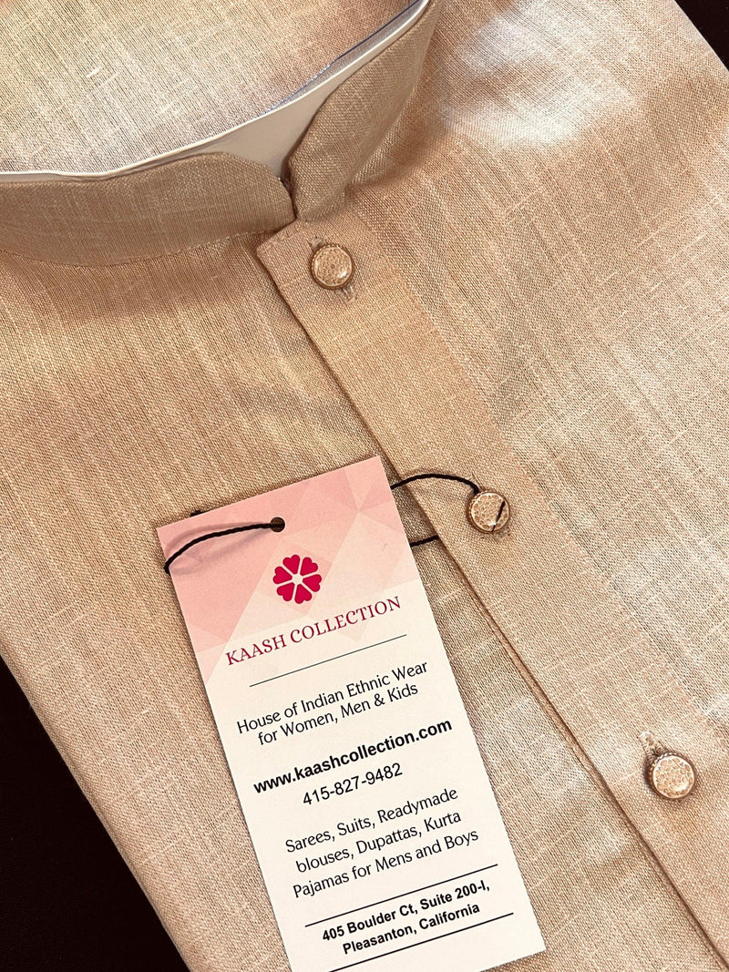 Fawn Beige Color Premium Pure Linen Cotton Kurta Pajama Set for Men | Cotton Linen Men Kurtas | Beige Color Kurta | Soft Kurta for Men - Kaash