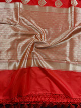 Red Traditional Banarasi Handloom Saree in Banarasi Silk with Gold Zari Weaving |  Gold Zari Buttas - Grand Pallu | Banarasi Sarees