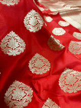 Red Traditional Banarasi Handloom Saree in Banarasi Silk with Gold Zari Weaving |  Gold Zari Buttas - Grand Pallu | Banarasi Sarees