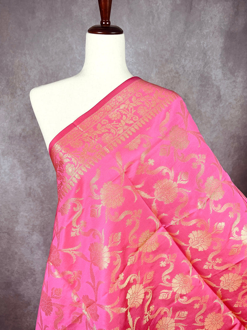 Rose Pink Banarasi Silk Designer Dupatta  with Floral Jaal | Light Weight Dupatta  | Stole | Scarf | Benarasi Dupatta | Gift For Her