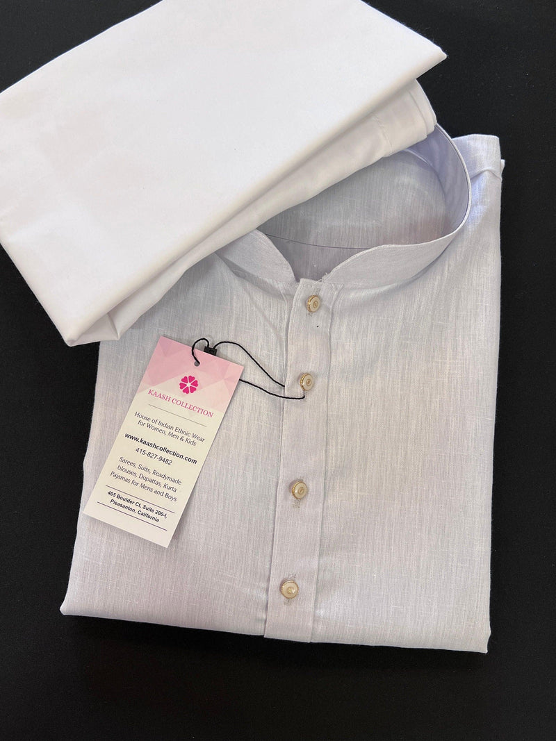 Powder Bluish White Color Premium Pure Linen Cotton Kurta Pajama Set for Men | Linen Cotton Men Kurtas | Pastel Color Kurta | Kurta for Men - Kaash