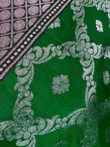 Green and Pink Handmade Soft Silk Zari Weaved Dupatta with Sliver Zari Weave | Indian Dupatta | Stole | Scarf | Gift For Her | Chunari - Kaash