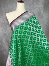 Green and Pink Handmade Soft Silk Zari Weaved Dupatta with Sliver Zari Weave | Indian Dupatta | Stole | Scarf | Gift For Her | Chunari - Kaash